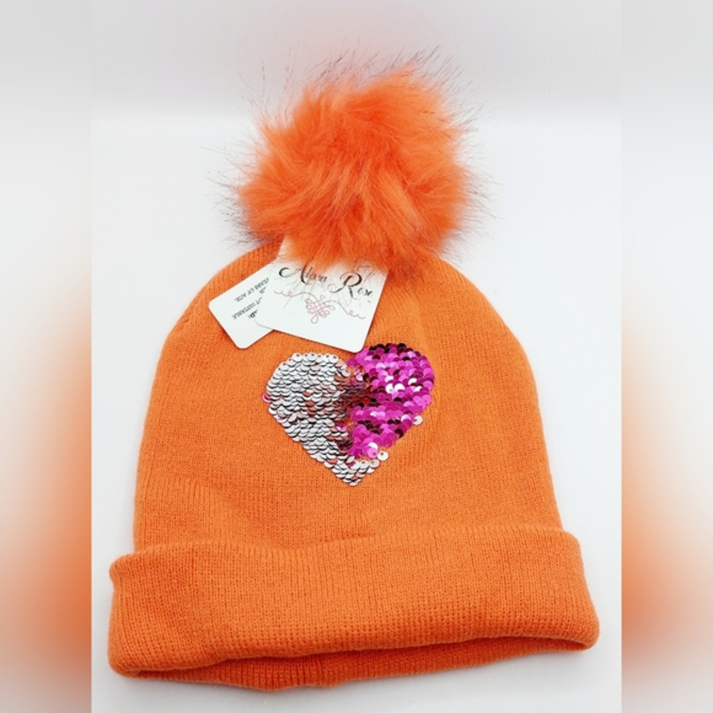 Orange PomPom Sequin‎ Hat One Size Fits Most NWT